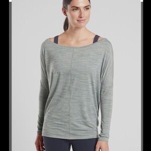 Athleta Essence Flow Top Green Gray Lightweight Active Tee